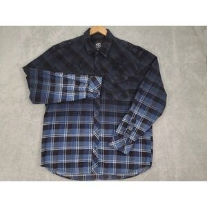 VTG Affiliation Mens Button Up Shirt Black‎ Label Long Sleeve Plaid Blue 2XL